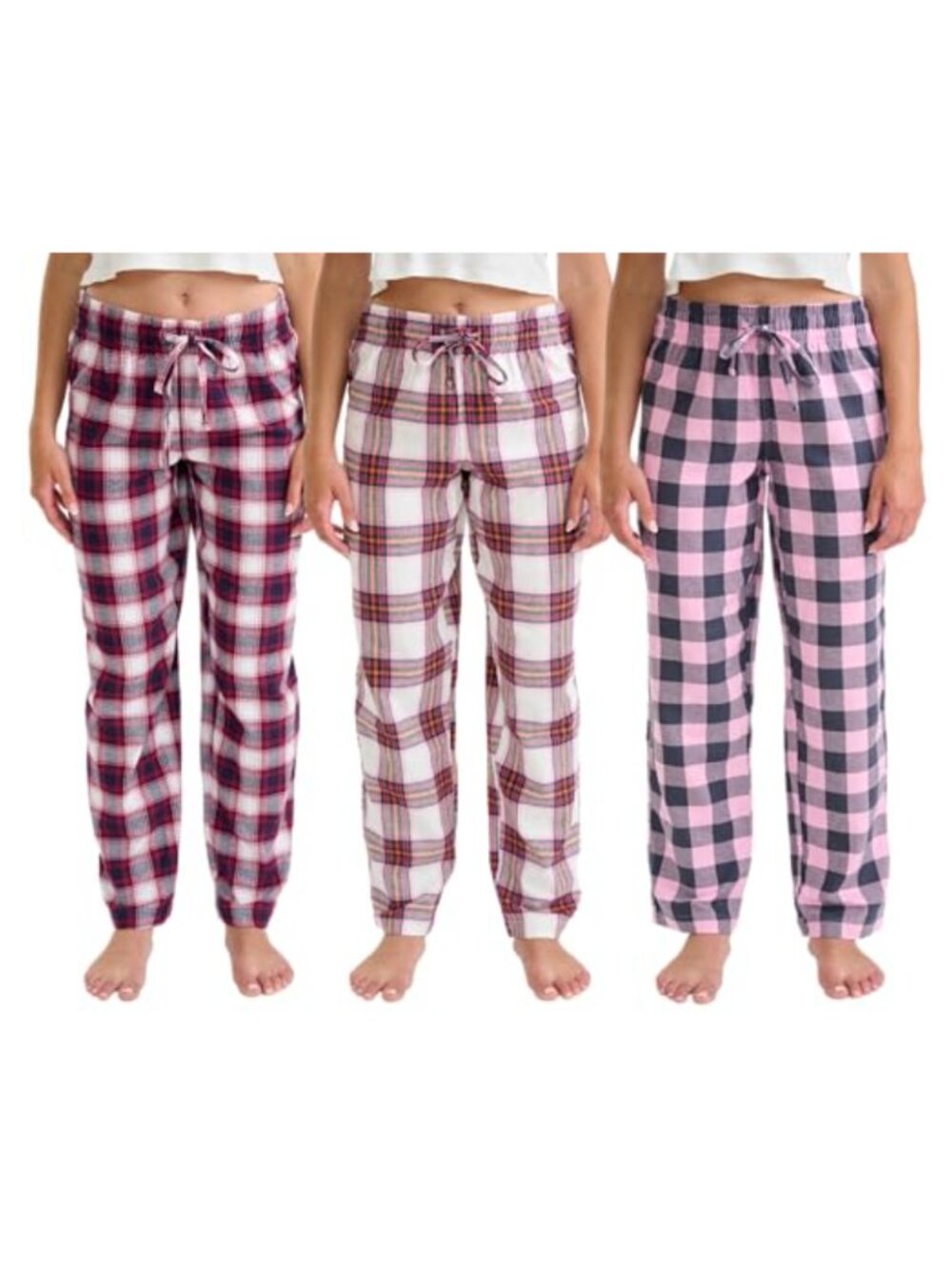 Women's 100% Cotton Flannel Pajama Bottoms 3 Pack Straight Leg Sleep Lounge